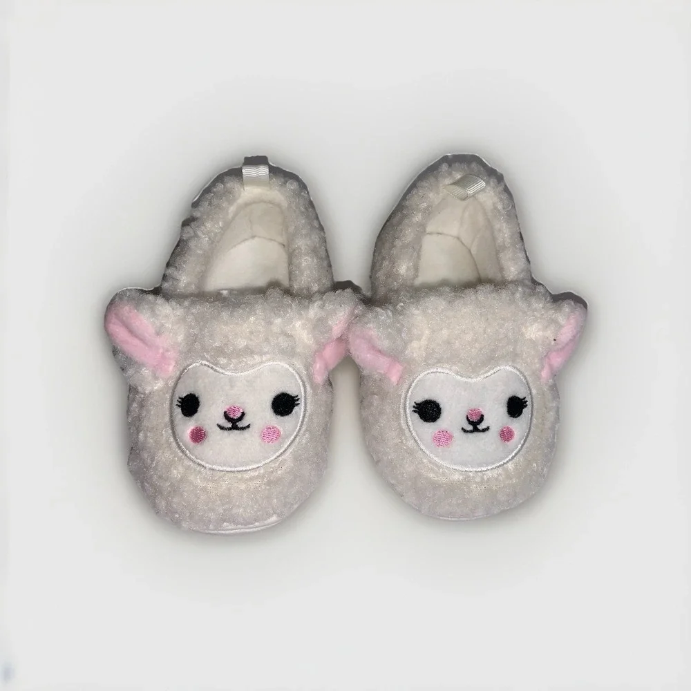 Toddler Size 5 Sweet Little Lamb Slippers Cozy Plush Rubber Sole Kids House Shoe